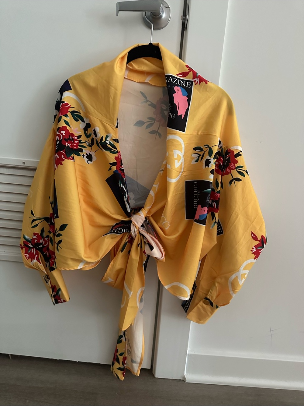 Yellow Floral Tie-Front Women’s Top